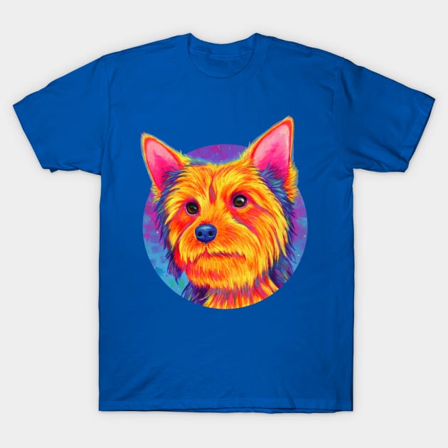 Psychedelic Rainbow Yorkshire Terrier Yorkie Dog T-Shirt by rebeccawangart